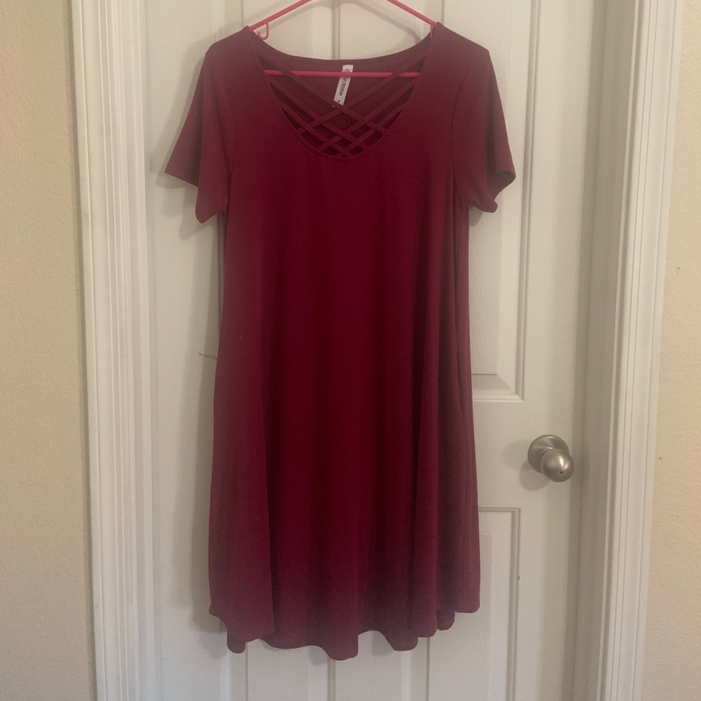 Wine colored midi dress